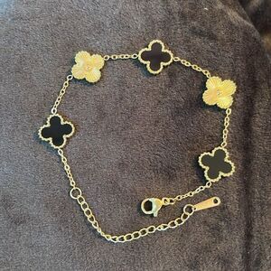 Fashion Clover Black And Gold Tone Stainless Steel Bracelet